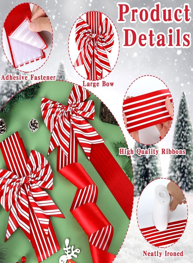 Lonfliness 6Pcs Christmas Cabinet Ribbons Large Bows for Christmas Cabinet Door Red White Bow Xmas Candy Cane Bows and Ribbon for Kitchen Cupboard Winter Holiday Party Home Decor Favor Supplies Gifts - Image 3